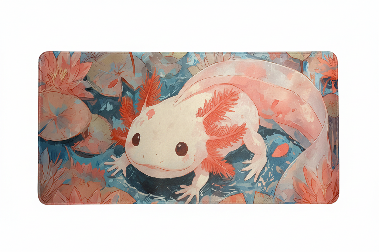 Pink Axolotl Playmat 60x35cm Stitched Edges