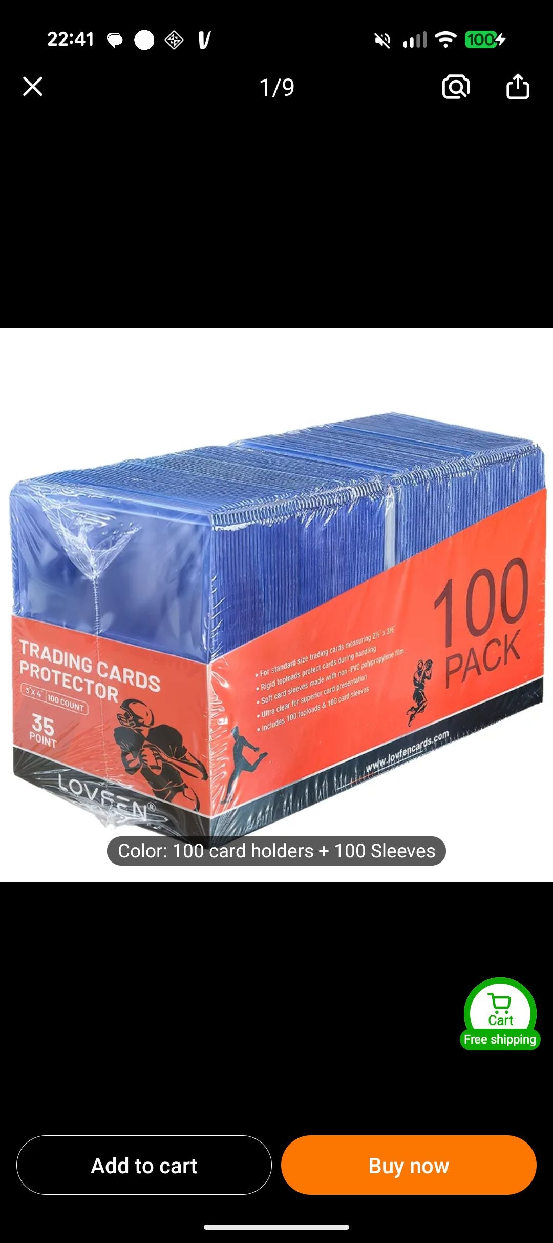 100 Toploaders + 100 Sleeves Lovfen 35pt 3" X 4"